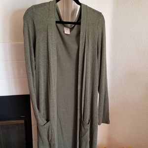 Olive Green Soft Long Sleeve Long Cardigan